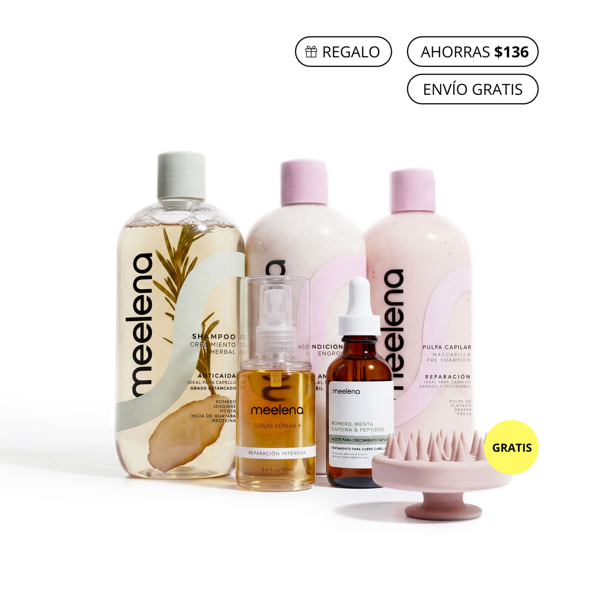 KIT 5: Meelena control grasa, extra larga, sana y sin frizz